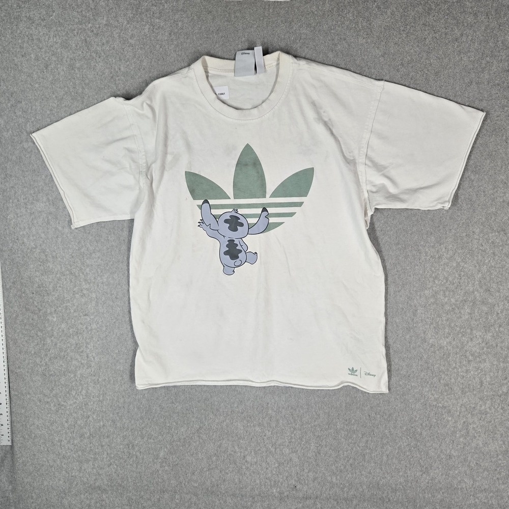 Adidas x Disney Men Shirt M White Graphic Stitch Trefoil Logo Short Sleeve Print